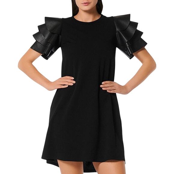 Garcia Dresses & Skirts - GARCIA Ruffles Pleather Tiered Short Sleeve Dress Size M New w/ Tag MSRP $114
